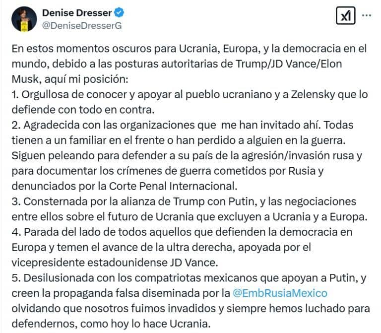 Embajada de Rusia responde a Denise Dresser sobre Ucrania Qué pasó