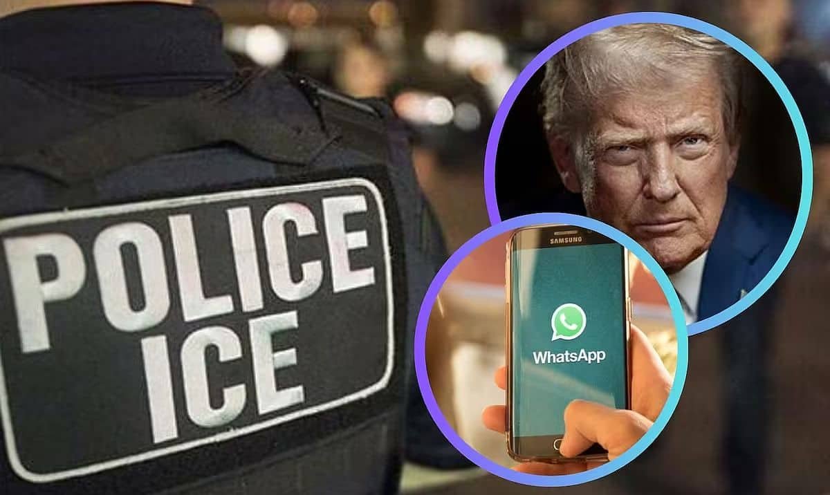 Agente del ICE frente a monitores de vigilancia digital