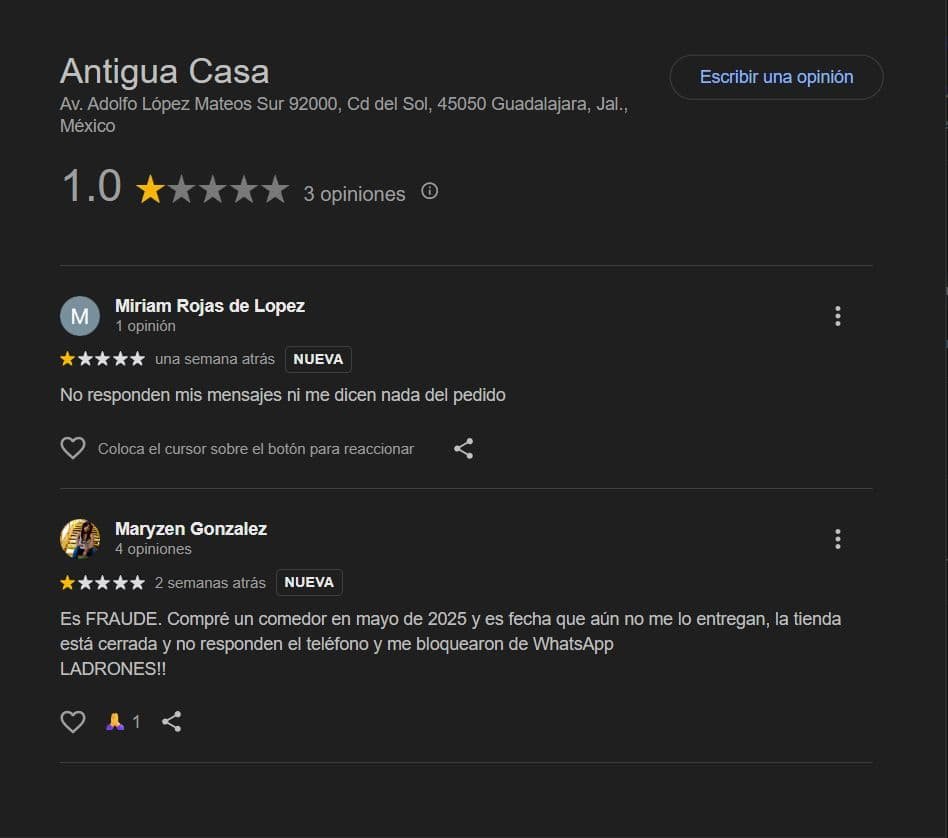 Antigua Casa una estafa disfrazada de mueblería Google Maps